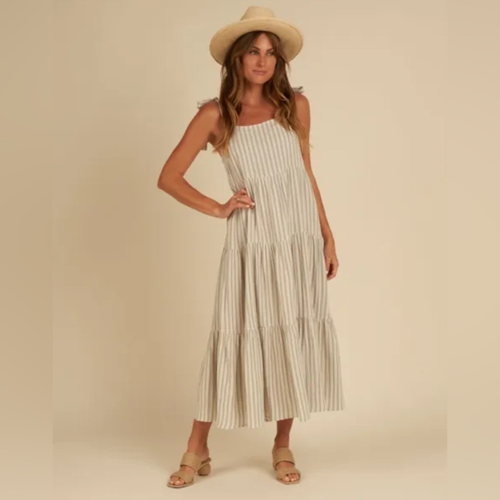 DESIGN LAB Sz 3X Tiered Striped Cream Maxi Dress Lined Elasticated NO BELT NEW - Picture 1 of 13